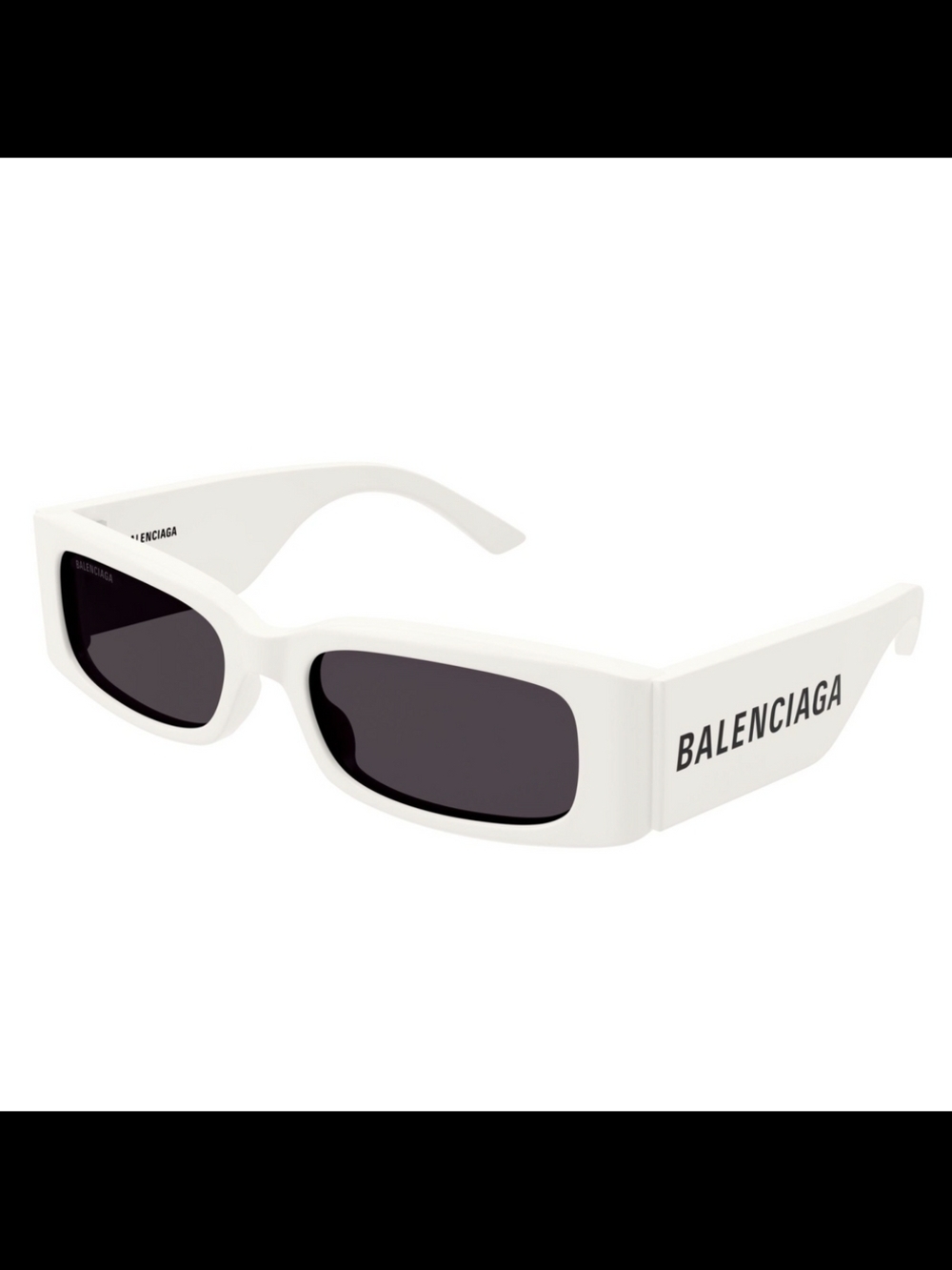 Balenciaga White Rectangular Logo Sunglasses with Black Lenses